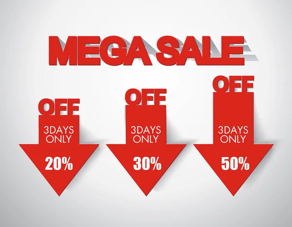 Mega sale design with red discount arrows, vector. — Stock Vector