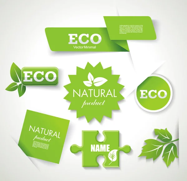 Conjunto de crachás ecológicos, verdes, naturais, rótulos, banners, adesivos, ve — Vetor de Stock