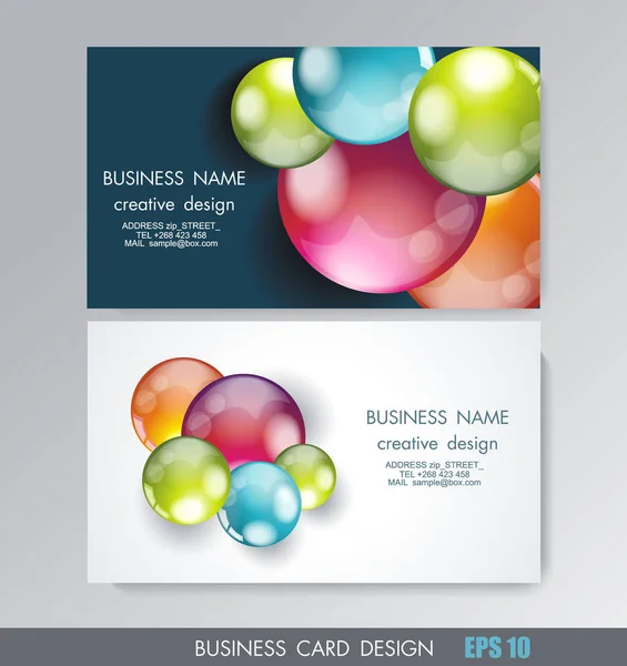 Business card design with  bright balls composition, vector illu — Stock Vector