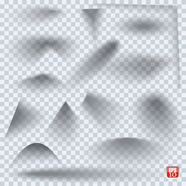 Set of transparent realistic paper shadow effects on blank sheet clipart