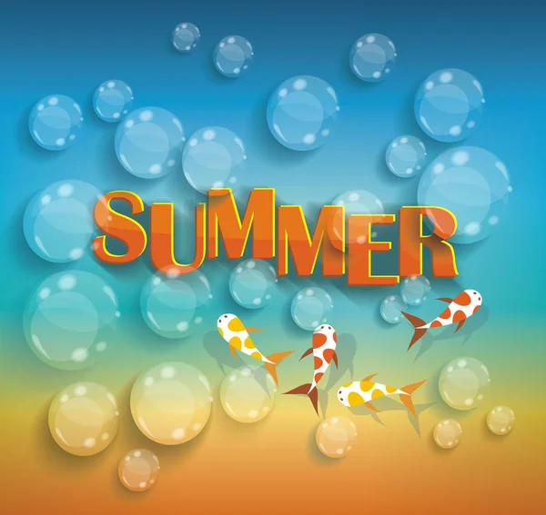 水滴やエキゾチックな魚と海の背景に夏のデザイン — ストックベクタ