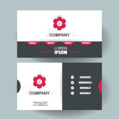 Soyut kırmızı çiçek simgesiyle kartvizit tasarımı.