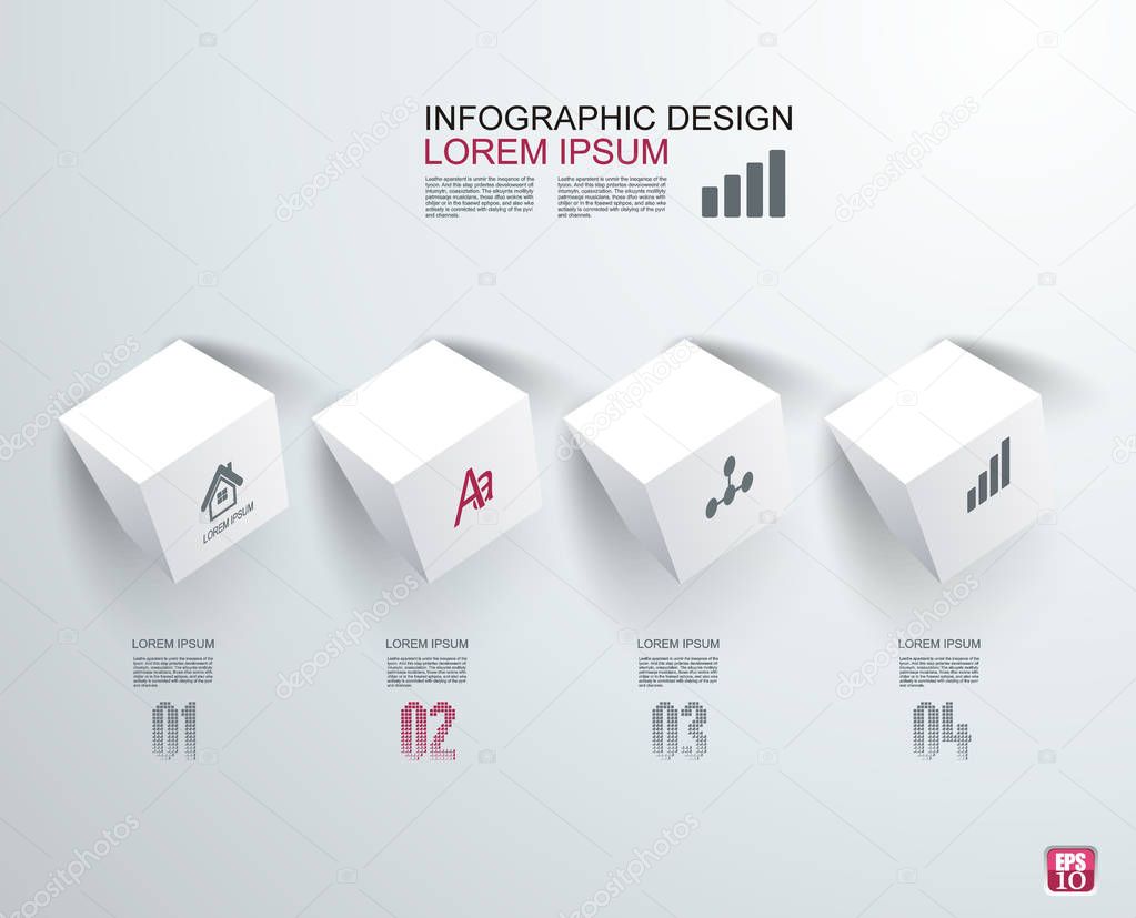 Abstract white cubes infographics with options template. 