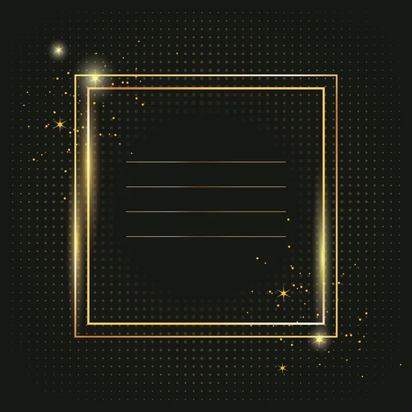 Thin golden frame with gold dust and lights effects. — Stock Vector