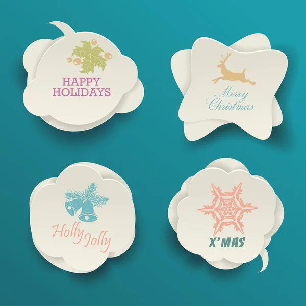 Cute Christmas labels or stickers with holiday images. — Stock Vector