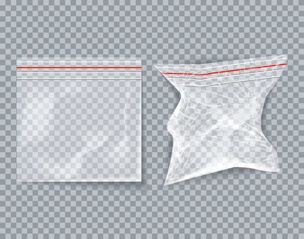 Ζευγάρι από διαφανές πλαστικό κενή συσκευασία νέα και τσαλακωμένο . — Διανυσματικό Αρχείο