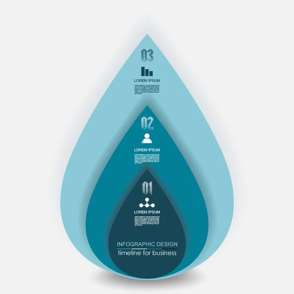 Vektor-Infografik-Vorlage, drei Optionen blaue Tropfen oder Blütenblätter. — Stockvektor