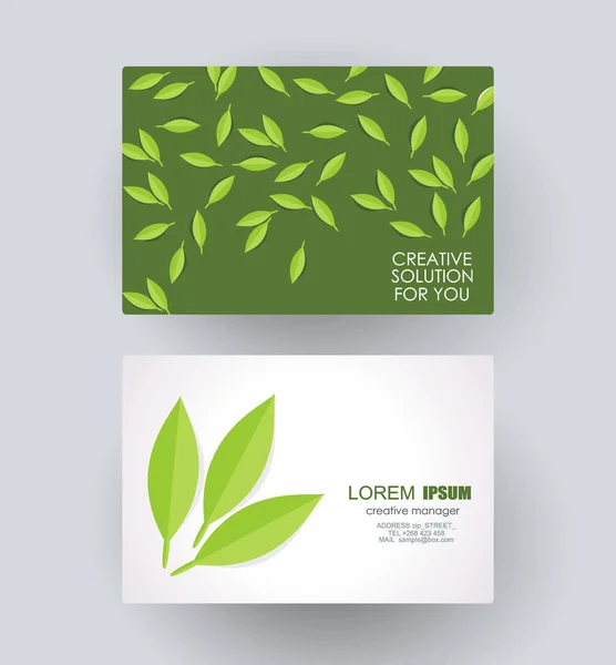 Diseño de tarjetas de visita con composición de hojas verdes — Vector de stock