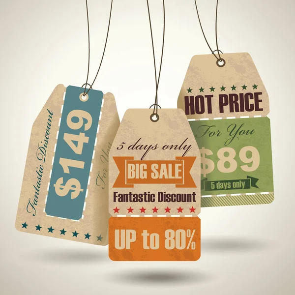 Set of sale labels, paper tags, vintage design. — Stock Vector