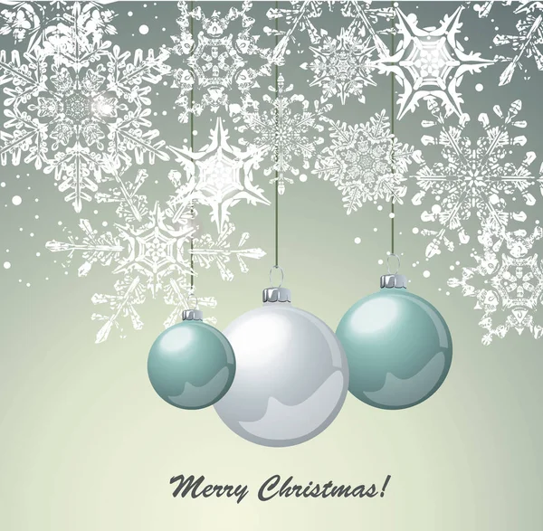 Christmas Card Design Glass Balls Snowflakes — Stock Vector