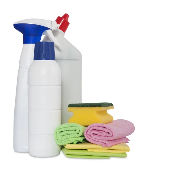 Detergentes para limpar a casa isolada — Fotografia de Stock