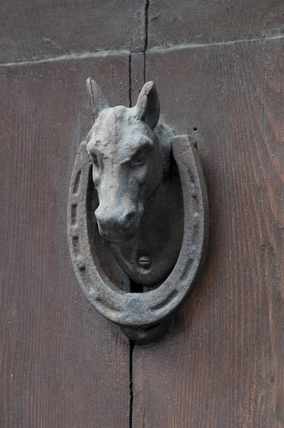 Stare drzwi Kołatka konia z Podkowa — Zdjęcie stockowe