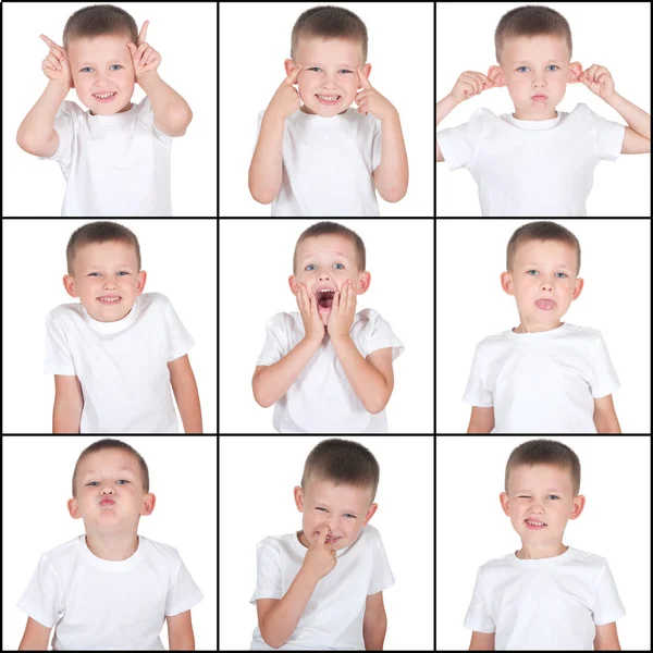 Jongen met verschillende grimaces en emoties — Stockfoto