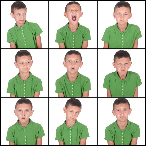 Jongen met verschillende gezichtsuitdrukkingen en emoties — Stockfoto