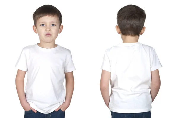 Five Year Old Boy White Shirt Front Back View — Stock Photo, Image