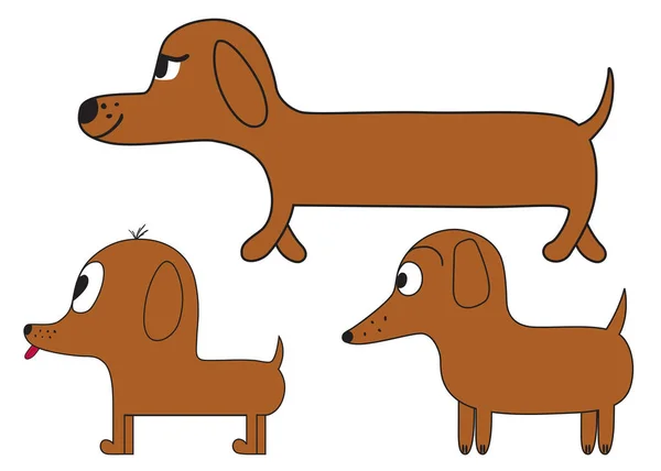 Cartoon Niedliche Dackelhunde Auf Weißem Hintergrund — Stockvektor