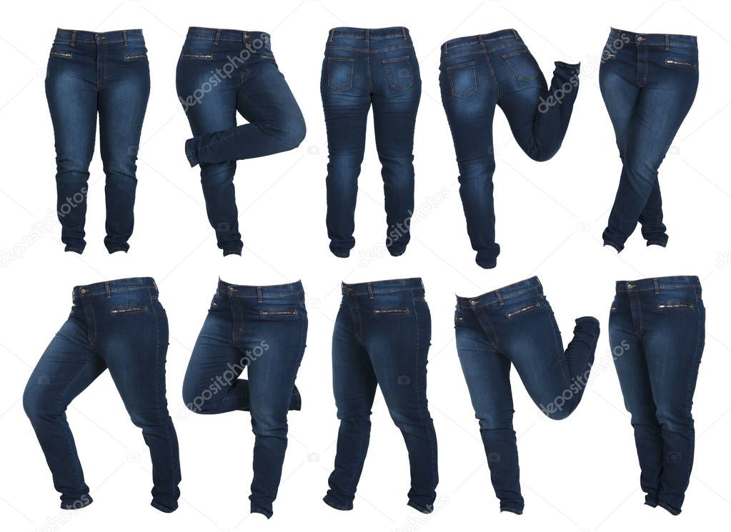 female jeans in different poses isolated on white