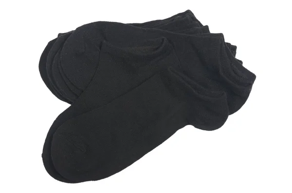 Stapel Zwarte Korte Sokken Geïsoleerd Wit — Stockfoto