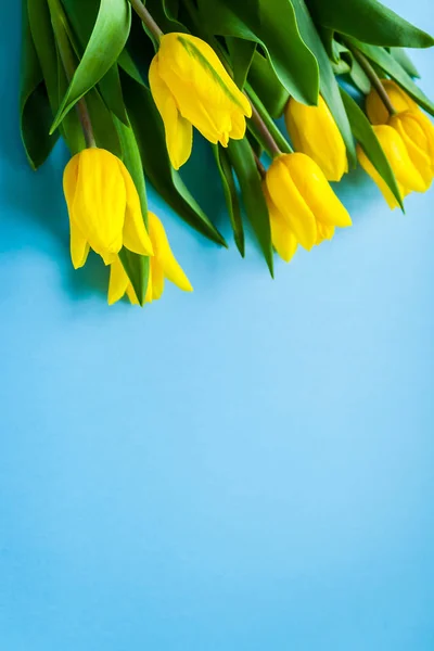 Tulipani gialli su fondo legno — Foto Stock