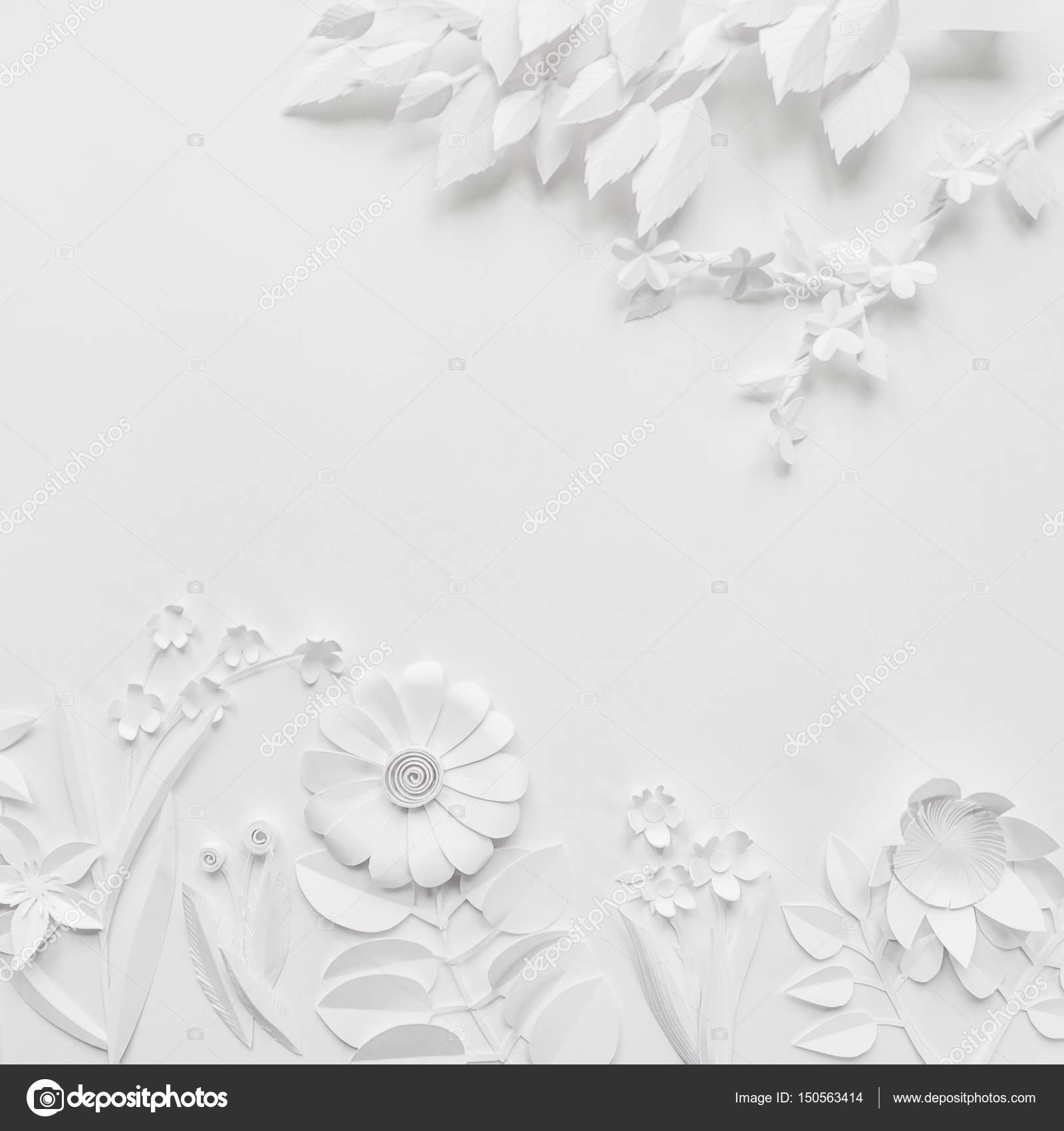 White paper flowers wallpaper, spring summer background, floral design  elements Stock Photo by ©masalskaya 150563414