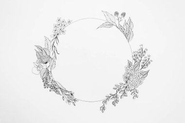 Yuvarlak çerçeve çizim çiçek yaprakları