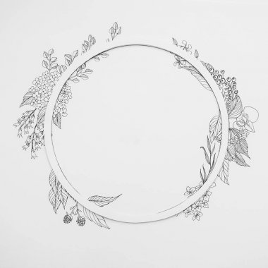 Yuvarlak çerçeve çizim çiçek yaprakları