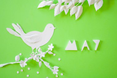 olabilir. Yeşil bir arka plan üzerinde beyaz kağıt kesme çiçek şube