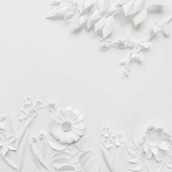 Papel blanco flores papel pintado, fondo primavera verano, elementos de diseño floral — Foto de Stock