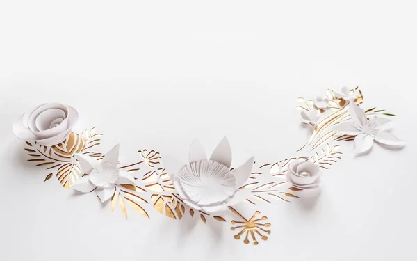 Yarım daire kare beyaz kağıt çiçekler ile