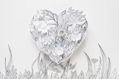 3D kağıt çiçeklerle boyalı yaprakları ve beyaz arka plan üzerinde kaynaklanıyor