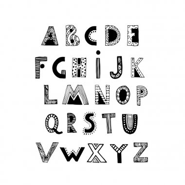 El çizim vektör alfabe seti.