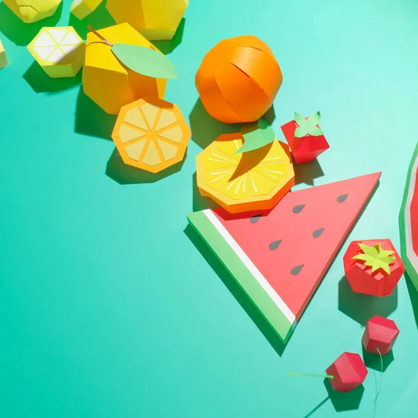 Exotic fruits made of paper with shadow. Trend shadow. Summer concept.