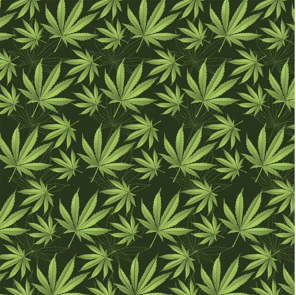 Muster Eines Hanfblattes Auf Grünem Hintergrund Symbol Nahtloses Muster — Stockvektor