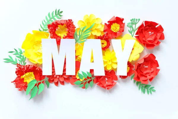 Belettering Mag Gemaakt Van Papieren Bloemen Hoi May Bloeiwijze Voorjaar — Stockfoto