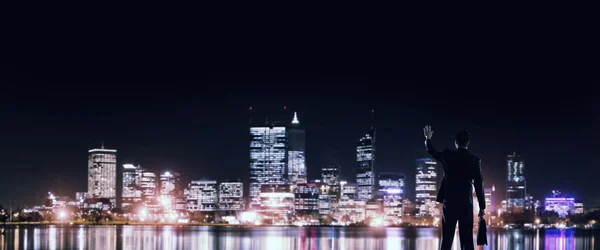 사업 밤 빛나는 도시 보기 — 스톡 사진