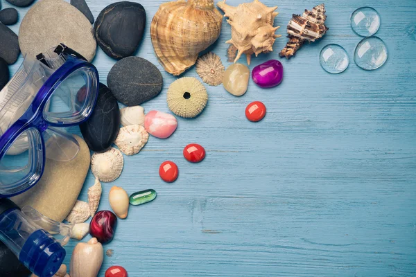 Diving mask with starfish and shells — Stock Photo, Image