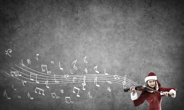 Chica de Navidad tocando el violín —  Fotos de Stock