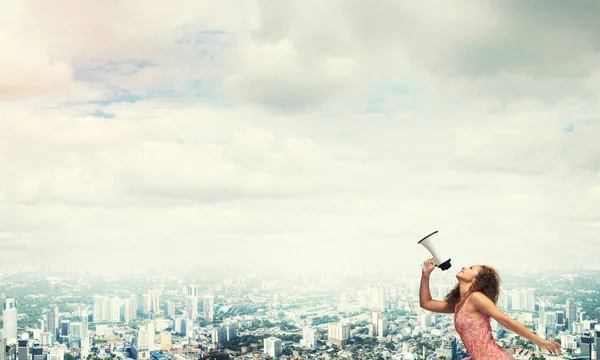 Girl making announcement — Stock Photo, Image