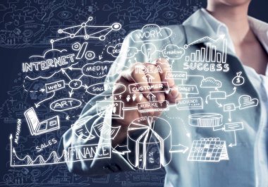 İş fikirlerini çizen kadın. 