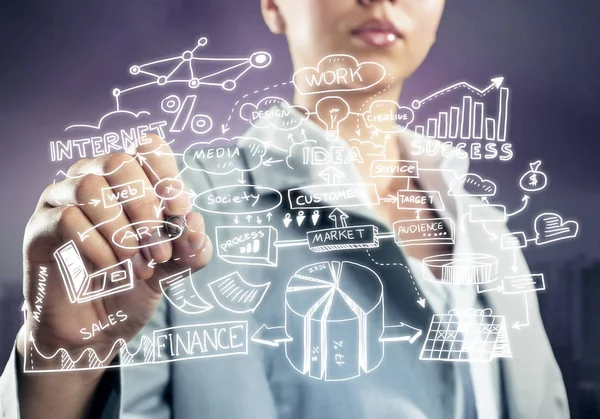 İş fikirlerini çizen kadın. 