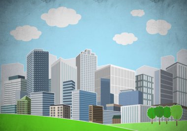 Renkli cityscape çizilmiş