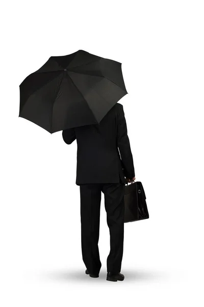 Homme d'affaires avec parapluie sur blanc — Photo