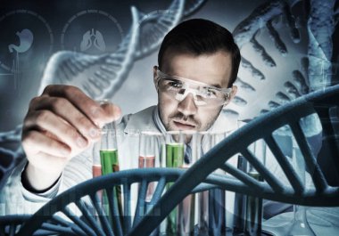 Yakışıklı bilim adamı araştırma yapma