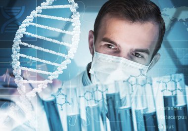 Yakışıklı bilim adamı araştırma yapma