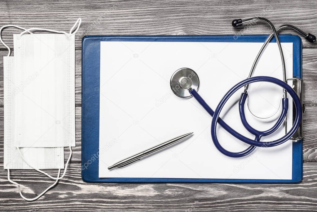 Desk of doctor with medicine things