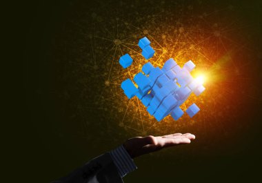 küp şekil tutan işadamı el