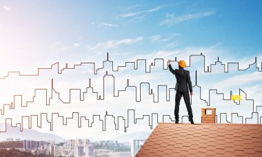 Mühendis adam çizim şehir