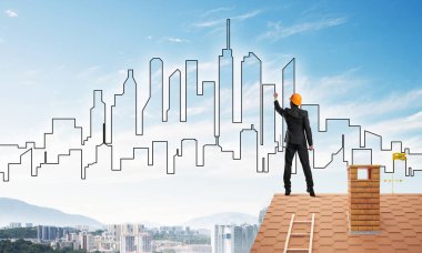 Mühendis adam çizim şehir