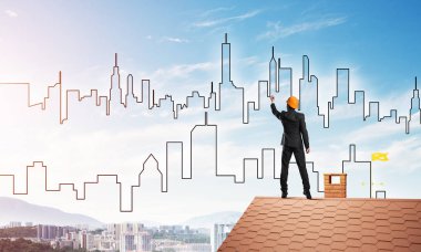 Mühendis adam çizim şehir