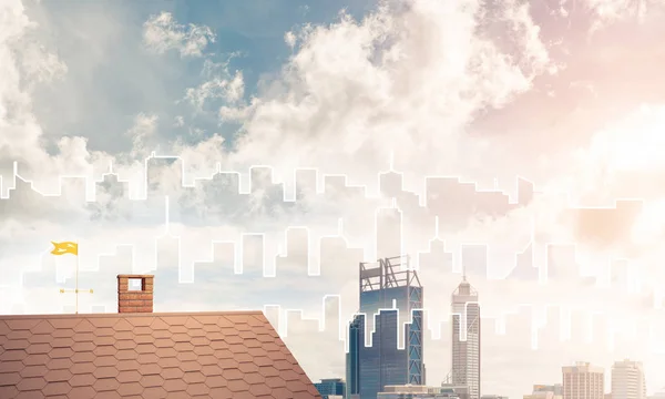 Tegelhus tak och moderna stadsbild — Stockfoto